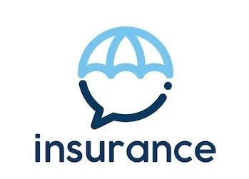 Blue and white logo for Dive Insurance, featuring an umbrella over a speech bubble and the word "insurance".